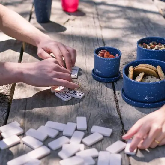 Silipint&reg; 3-Piece Silicone Lidded Bowl Set Speckled Blue {7}