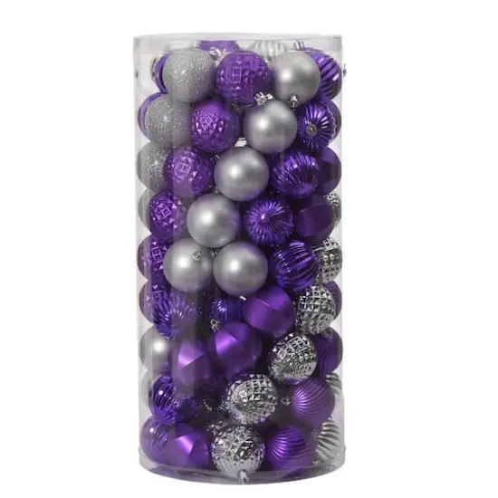 101ct. 2" Purple & Silver Shatterproof Ball Ornaments {1}