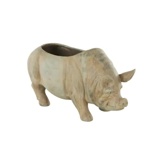 16" Distressed Light Brown Pig Planter {4}