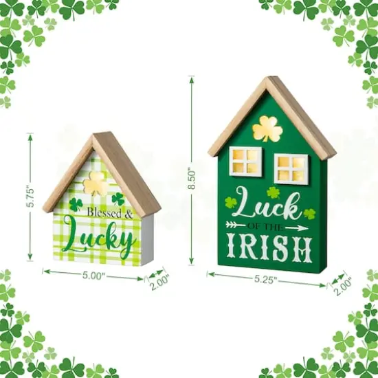 Glitzhome&reg; Lighted St. Patrick's Wooden House Table D&eacute;cor Set {9}