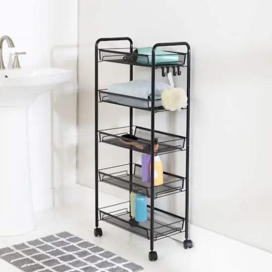 Honey Can Do Black 5-Tier Rolling Storage Cart {1}