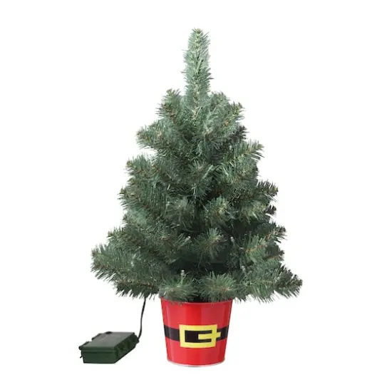 20" Pre-Lit Night Night&trade; Classic Pine Artificial Tabletop Christmas Tree in Santa Belt Base, Clear LED Lights {1}