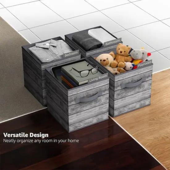 Sorbus 11" Gray Wood Pattern Foldable Storage Cubes, 4ct. {4}