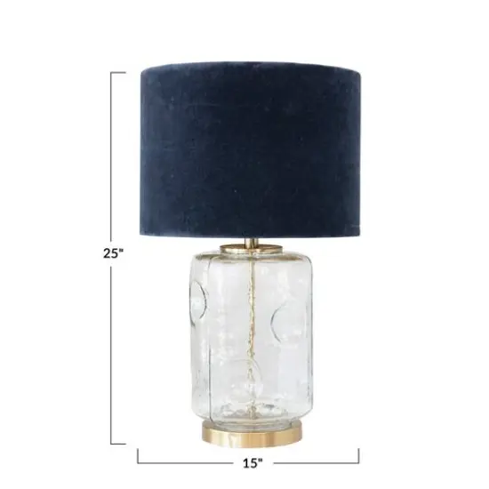 Hello Honey® 25" Clear and Navy Embossed Blown Glass Table Lamp with Velvet Shade {5}