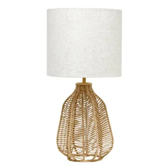 Lalia Home 21" Rattan Paper Rope Table Lamp with Shade Natural with light beige shade {1}