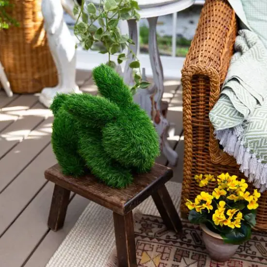 14in. UV Resistant Artificial Grass Garden Plush Topiary Bunny Rabbit (Indoor/Outdoor) {13}