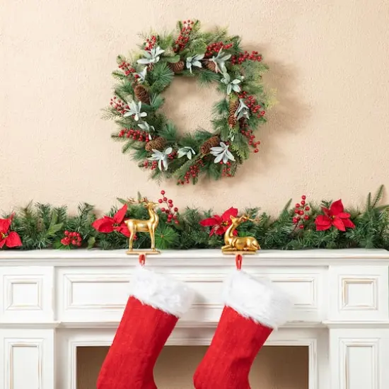 Glitzhome&reg; 24" Christmas Pinecone, Leaf & Berry Wreath {3}