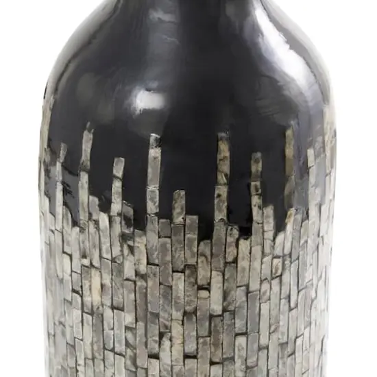27" Black Capiz Shell Handmade Vase with Gray Ombre Design {4}