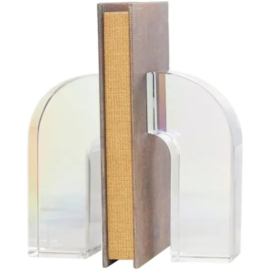 6" Clear Crystal Geometric Arched Bookends Set {9}