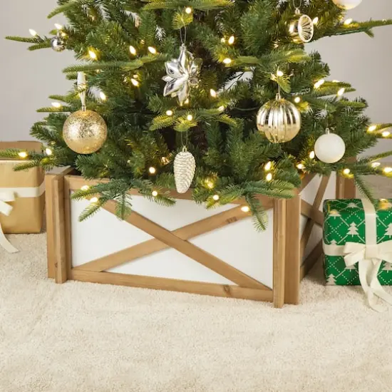 Glitzhome&reg; Natural & White Wood Tree Collar {3}