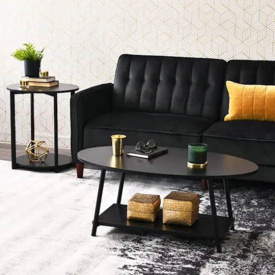 Household Essentials 39" Jamestown Oval Coffee Table Black Oak {3}