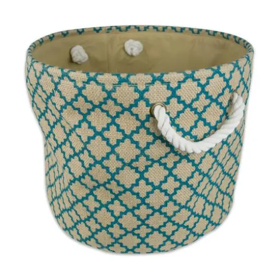 DII&reg; 12" Round Lattice Burlap Bin Teal {1}