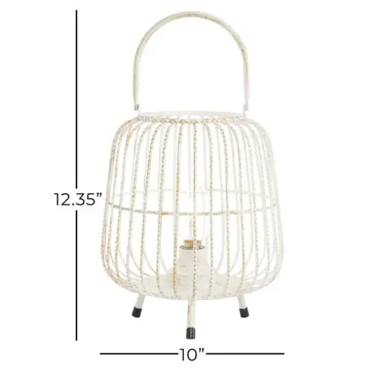 White Iron Modern Candle Holder Lantern, 12" x 10" x 10" {6}