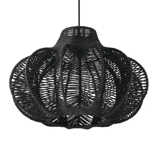 Hello Honey&reg; 17.75" Black Boho Handwoven Paper Rope & Metal Ceiling Pendant Lamp {5}