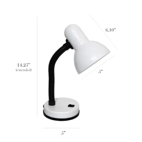 Simple Designs 14.5" Basic Metal Desk Lamp with Flexible Hose Neck White {3}