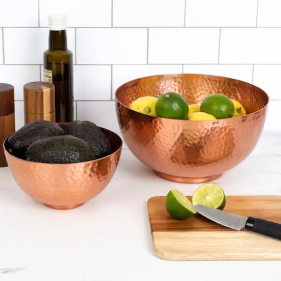 Hello Honey&reg; Copper Finish Round Hammered Metal Bowl Set {3}