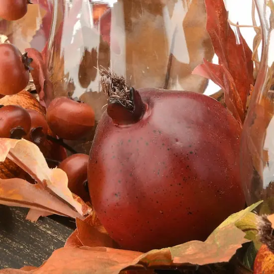 24" Maple Leaves Candleholder Centerpiece with Pomegranates {5}