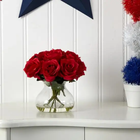 11" Red Rose Arrangement with Clear Glass Vase {3}
