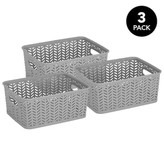 Simplify Small&nbsp;Herringbone Storage Basket, 3ct. Gray {1}