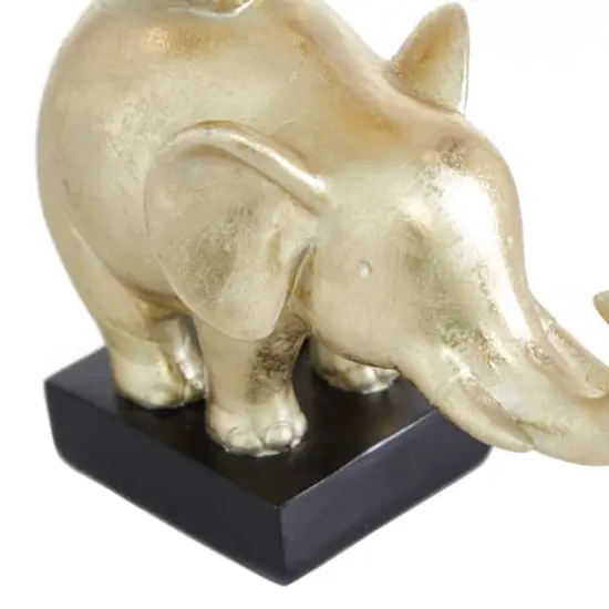 Gold Polystone Contemporary Elephant Sculpture, 10" x 8" x 6" {5}
