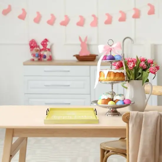 Elegant Designs&trade; 15.5" Yellow Wash Hoppy Easter Serving Tray with Handles {6}