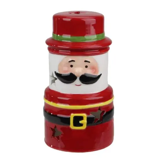5.5" Red Ceramic Santa Gnome Tealight Candle Holder {1}