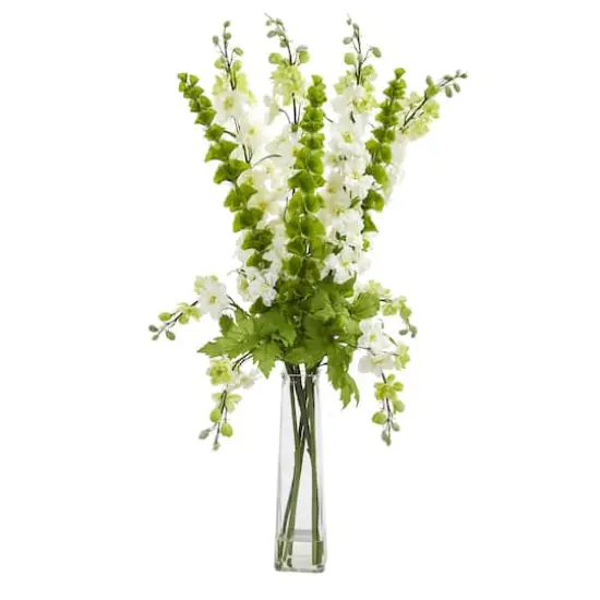 2.8ft. Larkspur & Bells of Ireland Artificial Arrangement in Clear Containers White {1}