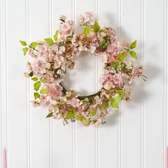 24" Pink Cherry Blossom Wreath {3}