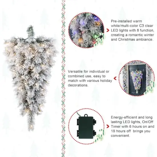 Glitzhome&reg; 3ft Pre-Lit Snow Flocked Greenery Pine Christmas Teardrop, Multicolor LED Lights and Timer {8}