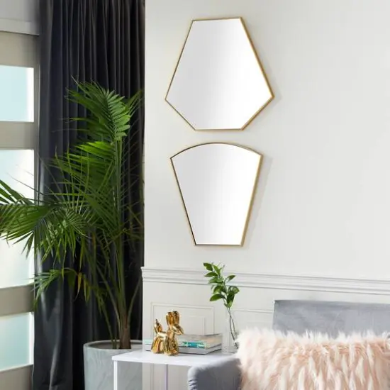 CosmoLiving by Cosmopolitan Set of 2 Gold Metal Contemporary Wall Mirror, 18", 19" {7}