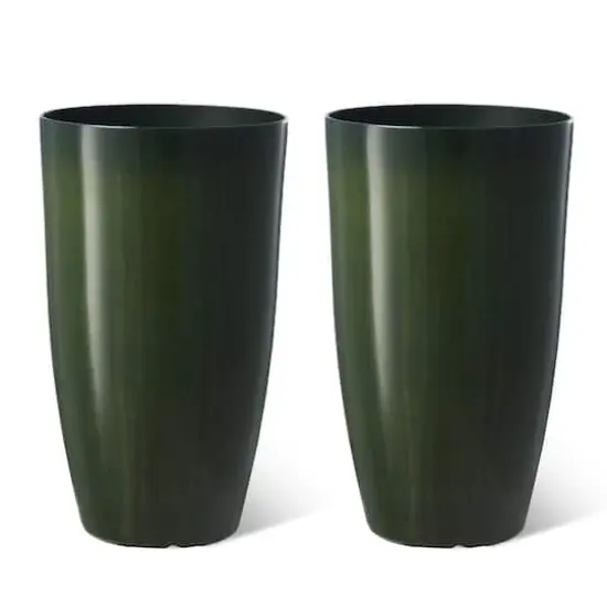 Glitzhome® 23.5" Gradient Green Faux Ceramic Tall Plastic Planters, 2ct. {1}