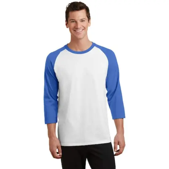 Port & Company® Core Blend 3/4-Sleeve Raglan Tee White/Royal {4}