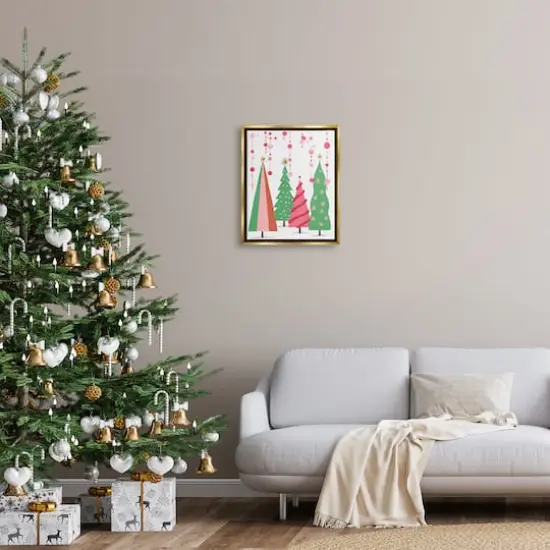 Stupell Industries Pink & Green Christmas Trees Framed Floater Canvas Wall Art Gold {3}