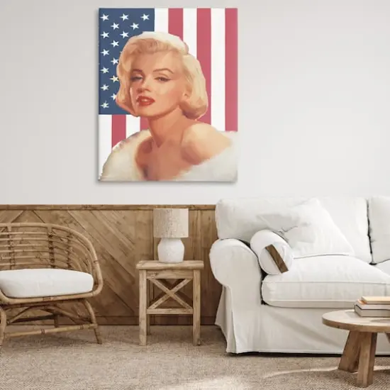 Stupell Industries Vintage Americana Icon Marilyn over US Flag Canvas Wall Art {3}