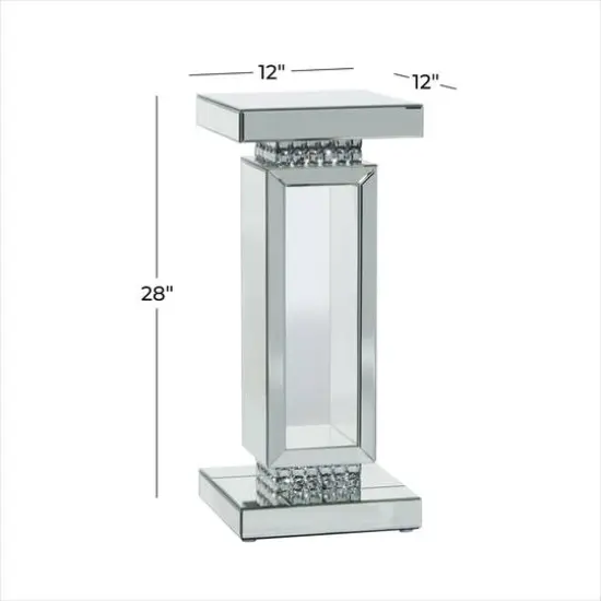 Silver MDF Wood Glam Pedestal Table, 12" x 12" x 28" {8}