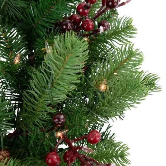 24" Pre-lit Noble Fir with Red Berries & Pinecones Artificial Christmas Wreath {5}