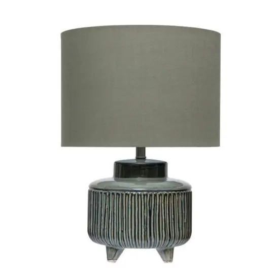 Hello Honey® 17.5" Green Reactive Glaze Footed Debossed Stoneware Table Lamp with Linen Shade {3}