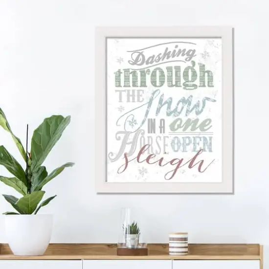 Dashing Through the Snow Typography White Framed Canvas Wall Art {3}