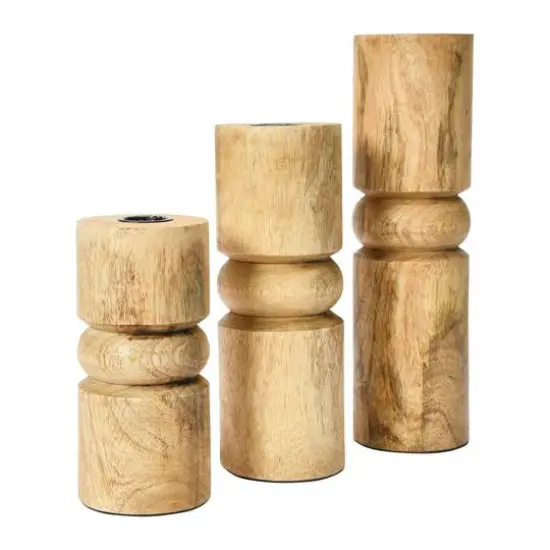 Hello Honey&reg; Wood Stack Taper Candle Holder Set Natural Finish {3}
