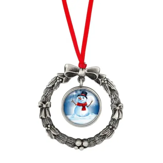 Wreath Ornament With Colorized Quarter Snowman Coin {1}
