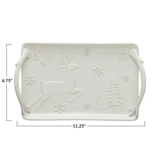 Hello Honey&reg; 11" White Christmas Debossed Stoneware Tray {4}