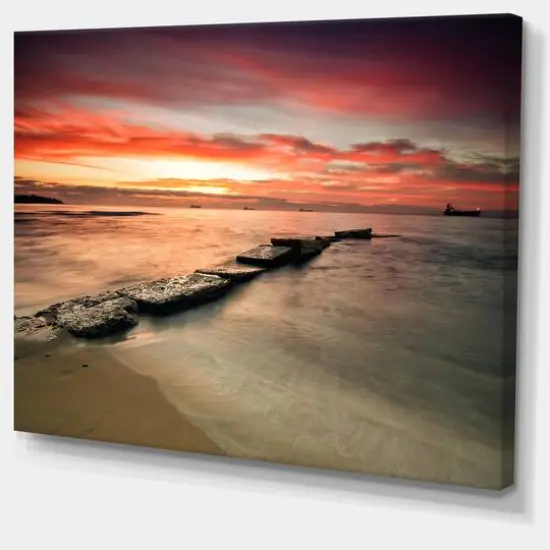 Designart - Wonderful Sunrise on Black Ocean - Beach Photo Canvas Print {3}