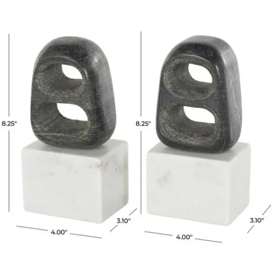 8.25" White & Black Marble Geometric Cutout Oval Bookend Set with Block Base {8}
