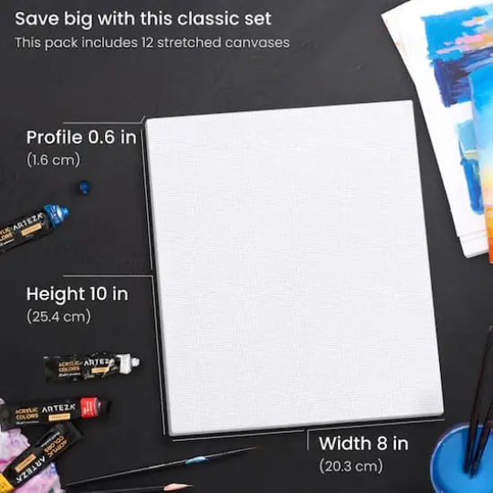 Arteza&reg; 8" x 10" White Stretched Canvases, 12ct. {3}