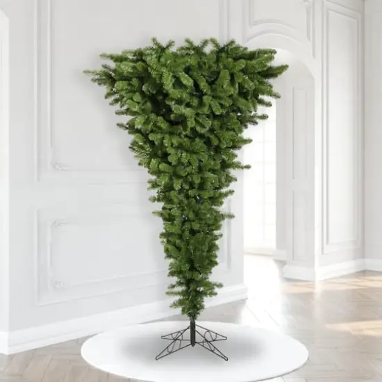 7.5ft. Unlit Green Upside Down Artificial Christmas Tree {3}
