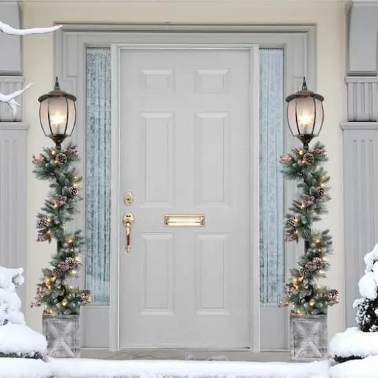 7ft. Lamp Post with Pre-Lit Decorated Garland {5}