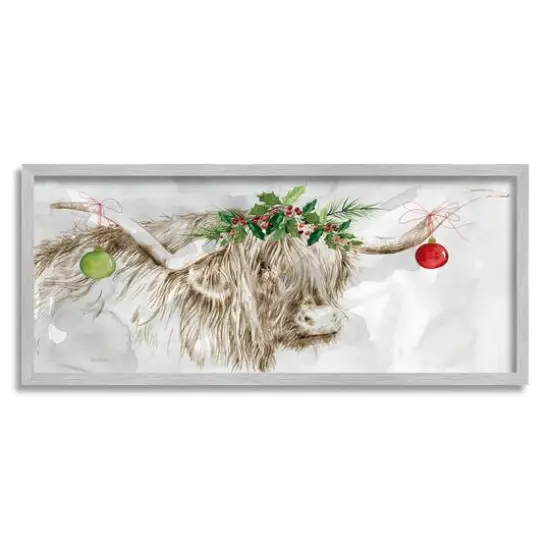 Stupell Industries Cattle with Christmas Ornaments Framed Giclee Art Gray {1}