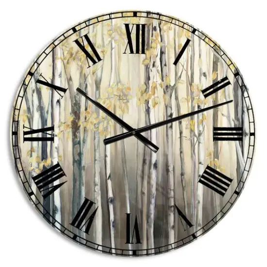 Designart Golden Birch Forest I Traditional Wall Clock {1}