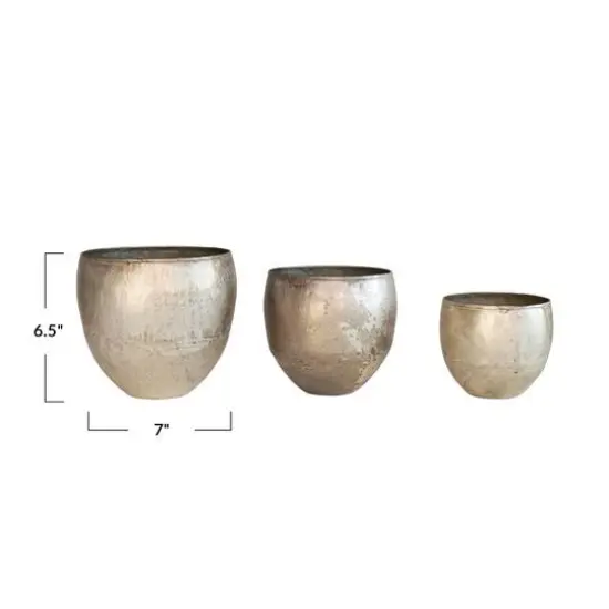 Hello Honey® Distressed Pewter Finish Round Metal Planters Set {6}