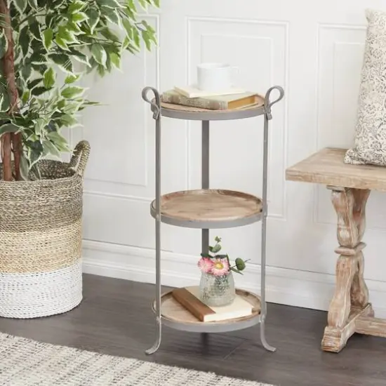 28" Gray Iron Industrial Accent Table {8}